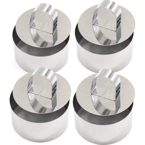 Cake Mold, Pastry Cup With Press Cake Rings Pastry Cutter Ring, Stainless Steel DIY Dessert Rings, Round, Pack of 4