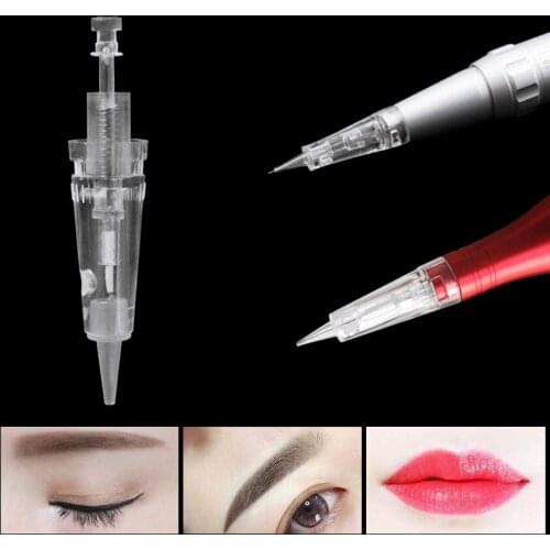 Tattoo Needles Cartridge 100Pcs 1D Permanent Makeup Eyebrow Lip Eyeliner Microblading Needles for Tattoo Machine Power Supply