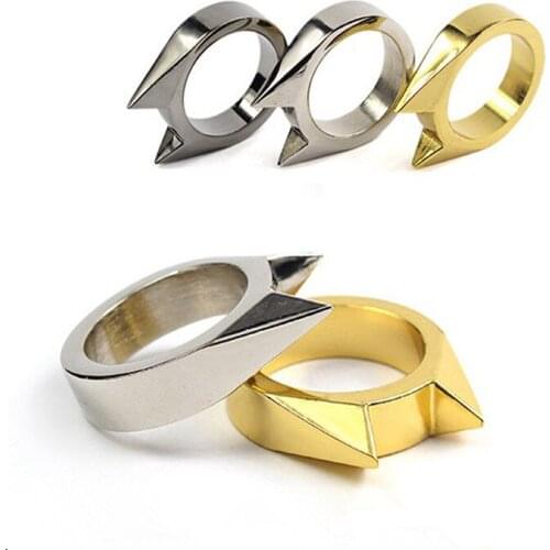 1@# Hot Sale Finger Weapons Survival Outdoor Emergency Defense Ring Tool Gold Black Color Style Self-Defense Rings Portable