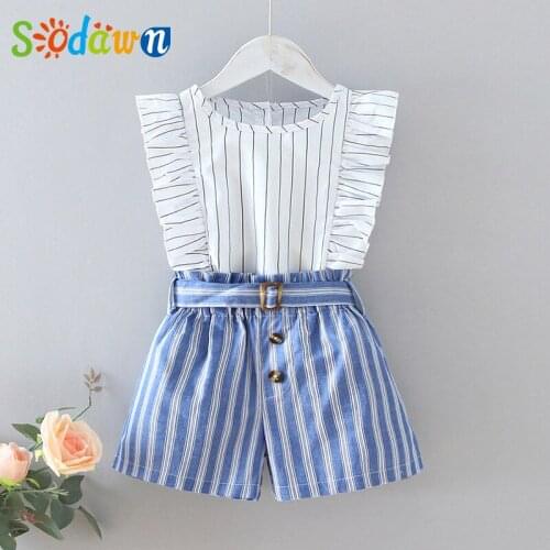 Sodawn Kids Girl Clothing Sets New Summer Girls Children Stripe Dot Outfits Fashion thanks Casual Outerwear Clothing