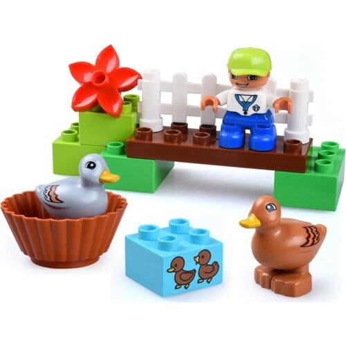 13PCS Educational Model Large DIY Bricks Building Blocks Sets Animals Farm With Ducks Kids Children Toys Compatible