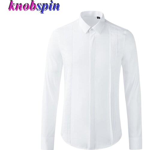 Multi-layer Folding Business Casual Mens Shirt Solid Color Long Sleeve Slim 100% Cotton Shirts for men Plus size 3XL Camisas