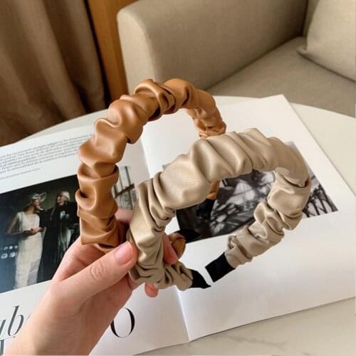 Fashion Exquisite PU Leather Folds Pattern Hair Hoop Hairbands Designer Headbands Ornament Accessories For Women Wholesale