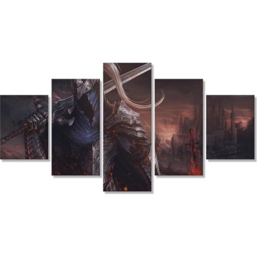 Dark Souls Armor Sword Canvas Pictures Wall Art HD Prints Modular Poster 5 Piece Painting Home Decoration Living Room A6615