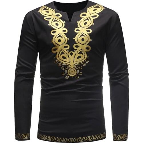 Mens Long Sleeve V Neck T Shirt 2020 Autumn New Slim Fit Men African Clothes Hip Hop Streetwear Casual Men Africa Clothing XXXL
