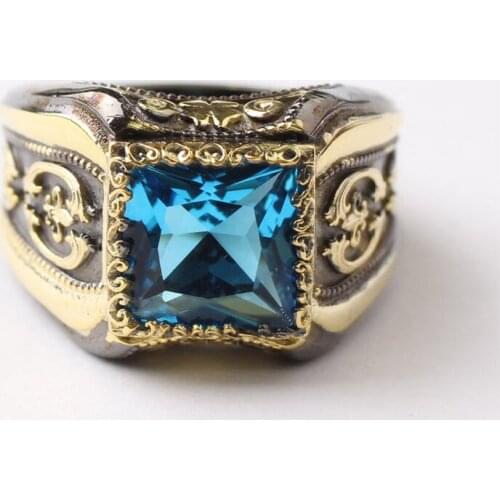 Handmade Silver White Zircon Man Silver Ring, Square Zircon Silver Men Ring, Silver Zircon Man Ring