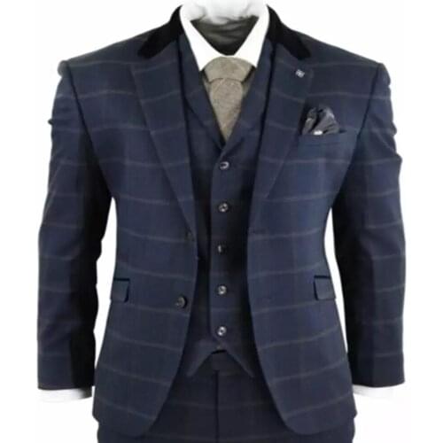 Winter Tweed Wool Costume Homme Marriage Grooms Prom Dinner Formal Mens Suits Slim Fit Check Houndstooth Jacket&Vest&Pants 2021