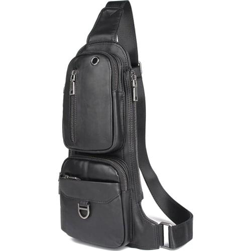 Mens bag Multi-function Real Leather Chest Bag Men Designer Black Phone holder Messenger Bag Back Pack Travel 4020A