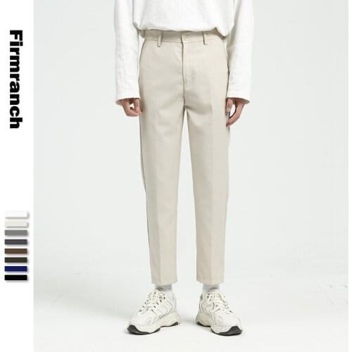 Firmranch 2021 New Men/Women Soild Color Ninth Pants Slimming Straight Pencil Pants Casual Japanese&Korean Style Suit Trousers