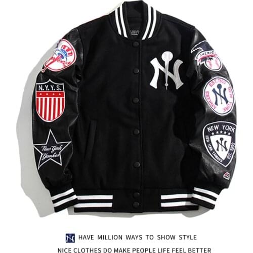 New Arrival Patchwork Embroid MLBNY Womens Baseball Bomber Varsity Jacket Unisex Stadium Award Coat Motorcycle Pilot Streetwear