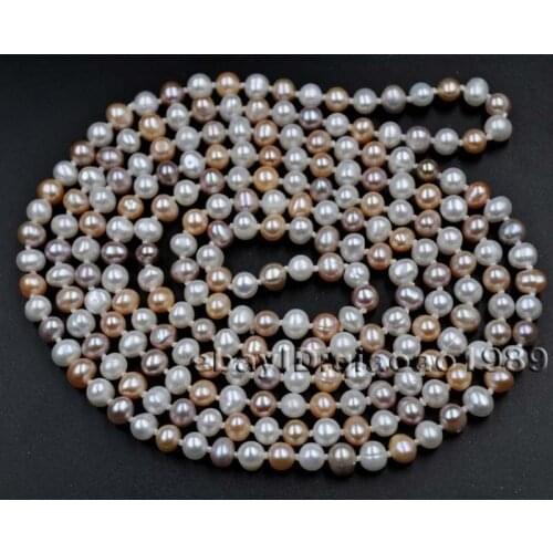 NEW Natural color freshwater Multi-Coloured pearl necklace 6-7mm beads 60"