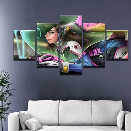 Overwatch D.VA Wall Art 5 Panel Canvas Painting Picture Cuadros Wall Decor Game Canvas Print Poster Home Decor Artwork Painting