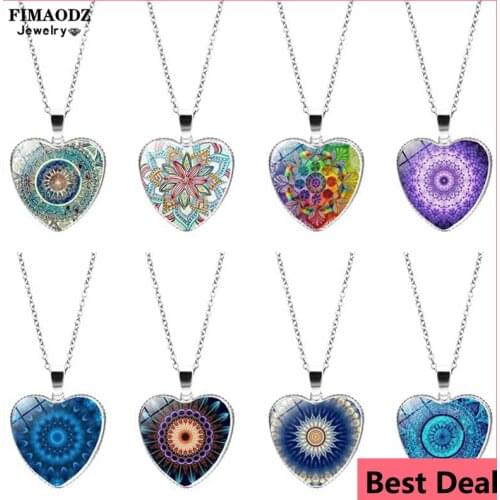 FIMAODZ Yoda Mandala Necklace for Women Lady Glass Time Gem Pendant Chain Charm Flower Necklaces Vintage Jewelry Gift