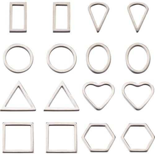 Stainless Steel Charms Pendants Geometry Heart Linking Rings Open Bezel Hollow Pressed Resin Frame Mold For DIY Jewelry Making
