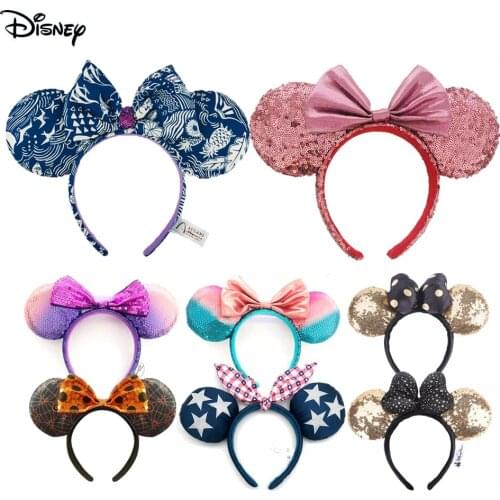 Disney Minnie Mouse Ears Headband Cartoon Animal Glitter Bows EARS COSTUME Hairband Cosplay Plush Adult/Kids Head Band Gift