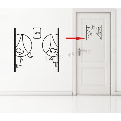 Lovely WC Sign Vinyl Wall Decal Toilet Bathroom Door Stickers Girls And Boys Design Toilet Removable Murals Décor AZ890