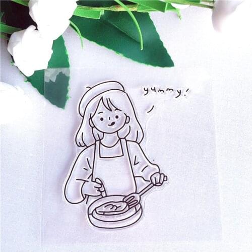 10*10 Lovely Cooking Girl Craft Transparent Silicone Stamp for Scrapbooking Paper Cards Making DIY Photo album Decorative Clear Stamp Sheet