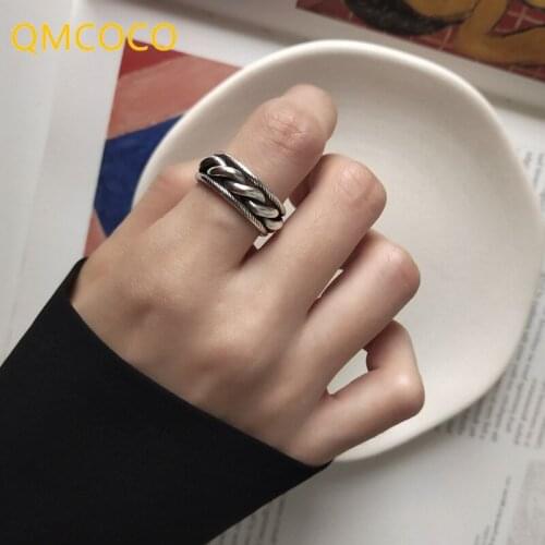QMCOCO 925 Silver Open Adjustive Rings New Style Fashion Simple Twist Geometric Handmade For Woman Party Jewelry Decoration