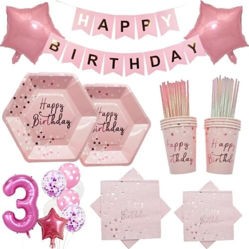 Rose Gold Pink Disposable Paper Plate Napkins Cups Baby Shower Wedding Decoration Girl Birthday Tableware Party Set Supplies