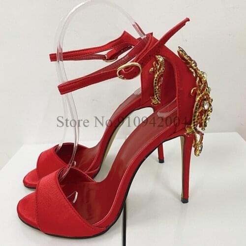 Sexy Red Gladiator Sandals Women Stiletto Heel Open Toes Ankle Strap Back Crystal Summer Shoes Zapatos De Mujer