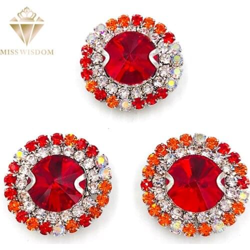 10pcs Red rhinestone+Red AB chain glass Double row chain round shape sew on rhinestones crystal buckle Diy jewelry accessories
