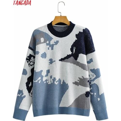 Tangada Women Autumn Winter Knitted Sweater Jumper Female Elegant Oversize Pullovers Chic Tops BC126