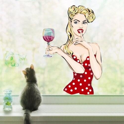 Sex Beauty Red Wine Girl Wall Vinyl Sticker Pattern Custom Home Decor Wedding PVC Wallpaper Art Design Poster