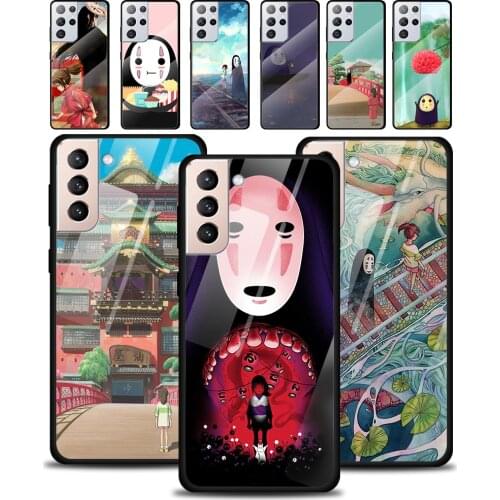 Spirited Away No Face Man Tempered Glass Cover For Samsung Galaxy S21 Plus Ultra M21 M31 M51 A52 A72 Phone Case Coque