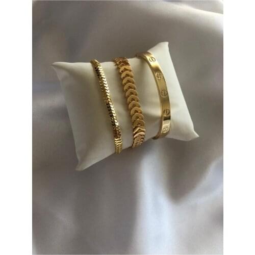Womens Gold Color Tarnish Steel Kombin Wristband Bracelet