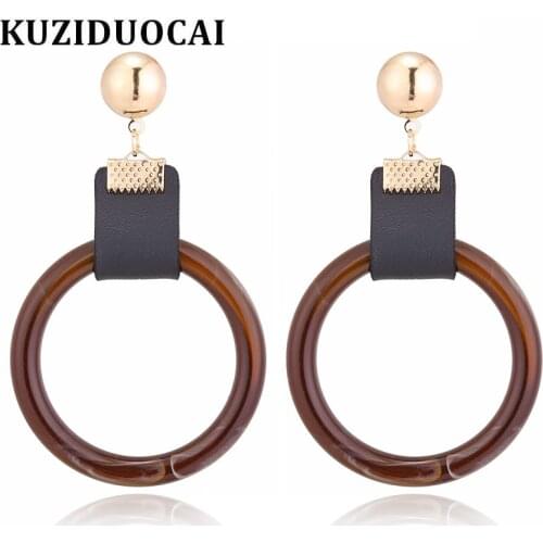 Kuziduocai 2018 New Hot Fashion Fine Jewelry Copper Solid Acetic Acid Leather Pattern Circle Stud Earrings For Women Gift E-1150