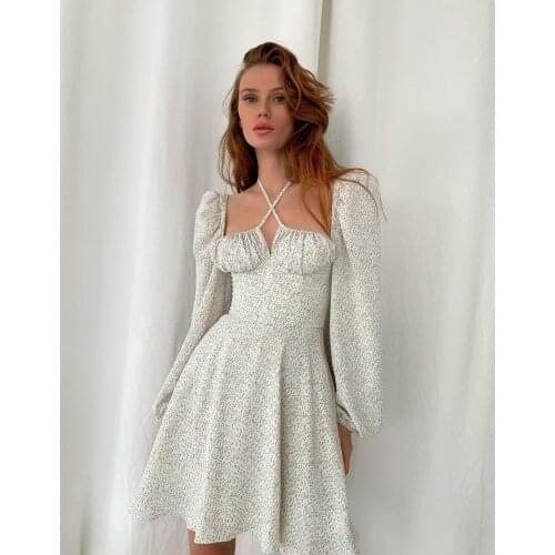 Women Robe Femme Spring Autumn Print A-Line Dresses Patchwork Halter Long Sleeve Slim Dress For Woman Clothing Vestido De Mujer