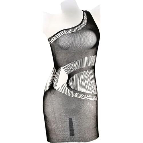 Women One-shoulder Sexy Lingerie Babydolls Female Porn Costumes Erotic Sleepwear Dress Underwear Translucent Nightgown W02049