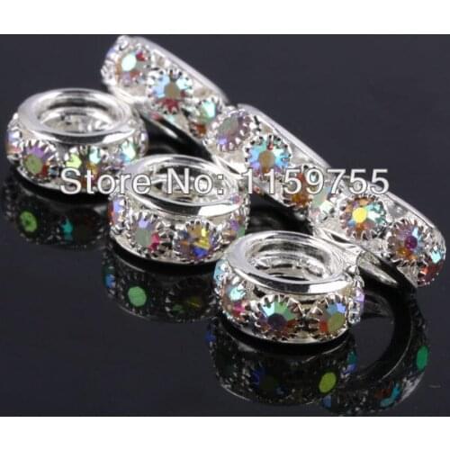 100pcs fashion White AB Crystal Rhinestone Silver Loose Beads Fit European Charms Bracelet