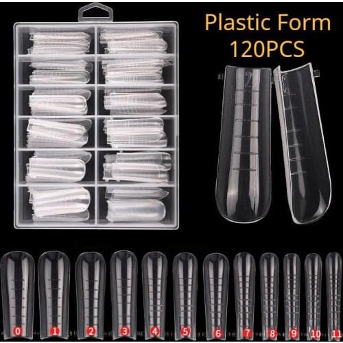 120PCS Boxed Plastic Scale Dual Forms for Manicure Full Cover Quick Building Mold Tips Finger Extension Tool for Nail Art Design