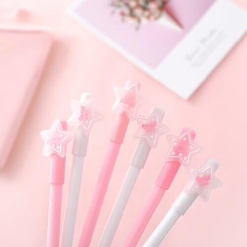 2pcs Cute Girl Pink White Pentagram Gel Pen Black Ink 0.5mm Signing Pen Student Stationery Gift Papelaria Escolar
