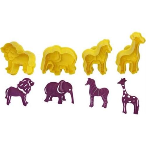 4pcs/set Wild Jungle Animals Plunger Set Fondant Cake Spring Plunger Cutter Cookie Kitchen Moulds Baking Accessories