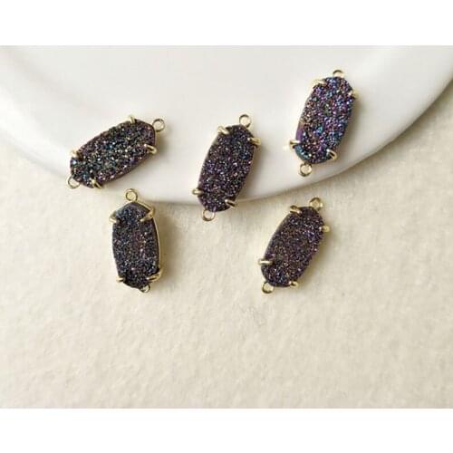 5pcs Gold color colourful Agat e Druzy Geode Pendant charm Connector Double Bails DIY Making Bracelet necklace Jewelry CT75