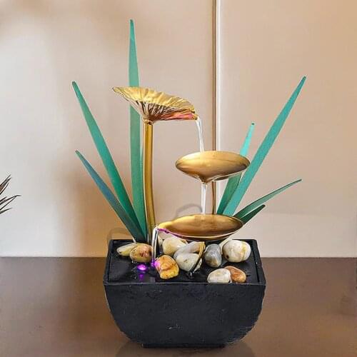 Indoor Relaxation Tabletop Fountain Automatic Pump with Power Switch and Decorative Plants Desk Decoration