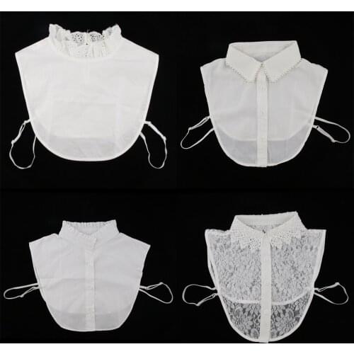 White Cotton Flower Women Detachable Half Shirt Party Blouse Fake Collar Bib