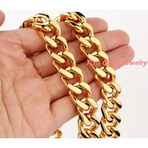 7"-40" 15mm New Mens Jewelry 316L Stainless Steel Gold Curb Cuban Link Chain Mens Necklace Or Bracelet Fashion Jewelry