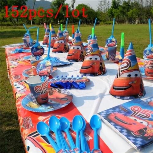Disney Lightning McQueen Cars Theme Design 152Pcs/Lot Cup Plate Birthday Party Decoration Cute Tableware For Family Party Supply