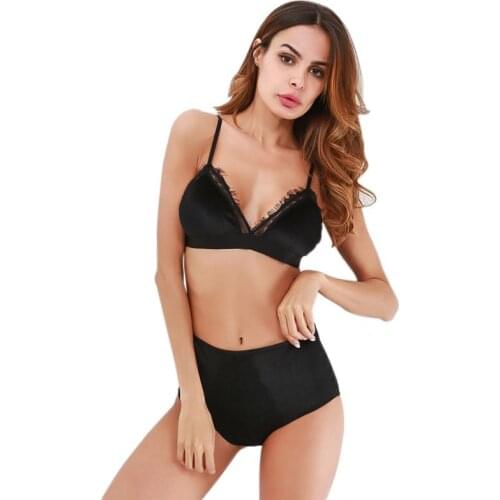 Women Push Up Lace Ruffle Underwear Wire Free Adjusted Straps Bras Female Sexy Bra and Brief Set