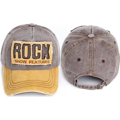 Letter Rock Embroidery Cotton Baseball Cap Adjustable Snapback Cap for Men and Women 70