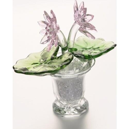 Crystal Lotus Flower Figurines Glass Paperweight Fengshui Crafts Car Home Wedding Decoration Ornament Miniature Birthday Gifts