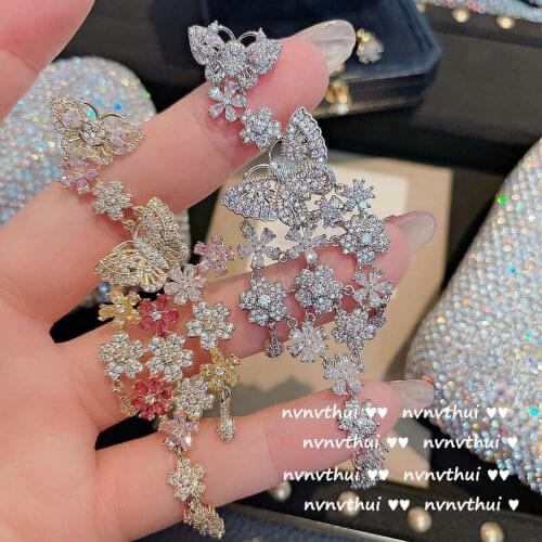 Exquisite Butterfly Flower 925 Silver Drop Earrings For Women Fashion Dangle Long Earring Wedding Banquet Jewelry Gift 2021 New