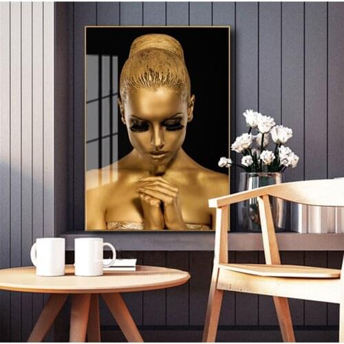 Scandinavian Cuadros Wall Picture for Living Room Black Gold African Art Woman Oil Painting on Canvas Posters and Prints