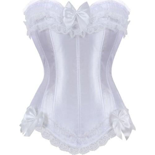 Corsets Bustiers Lace Bow Trim Tops for Women Vintage Sexy Corsets Gothic Satin Lingerie Corselet Overbust Plus Size