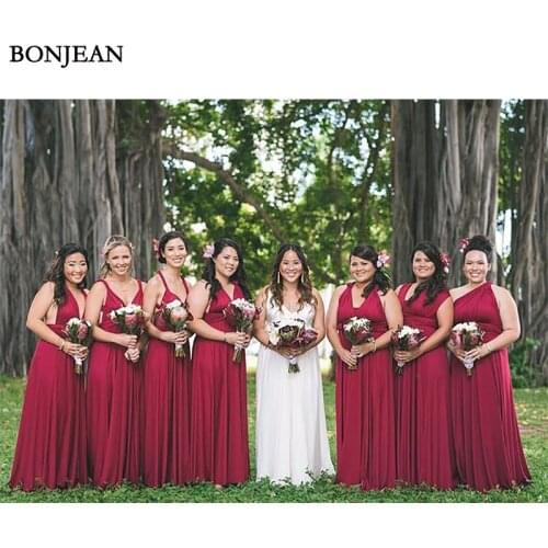 Red A-Line Bridesmaid Dress Chiffion Mismatched Formal Dress Sleeveless Long Bridesmaid Dresses Plus Size Custom Made