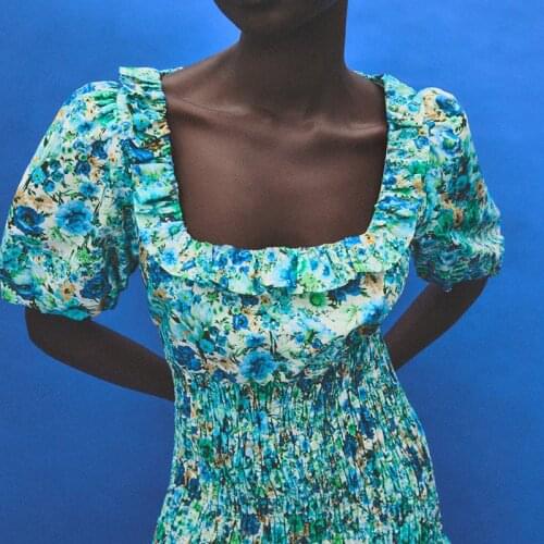 Summer ladies floral print dress slim mini dress sweet and elegant prom party dress