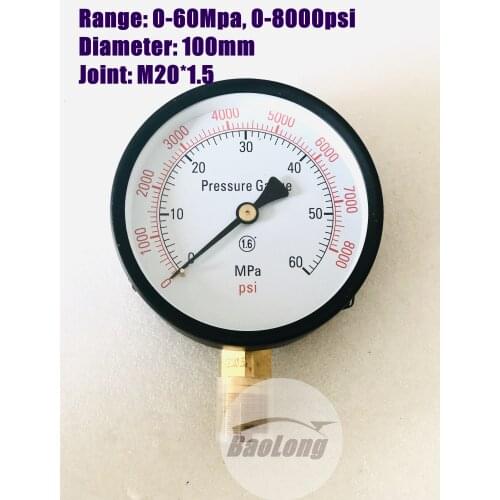 0-60Mpa Pressure Gauge for S60h Diesel Injector Nozzle Tester, 0-8000Psi Pressure Meter Testing Tool